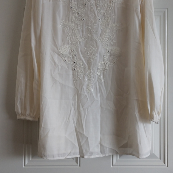 THE JETSET Size L NWT Ivory Embroidered Sheer Marrakesh Long Sleeve Tunic Dress - Picture 5 of 17